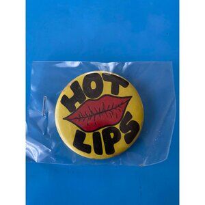 Vintage  Hot Lips Red Sexy yellow Badge-A-Minit Lasalle Pinback